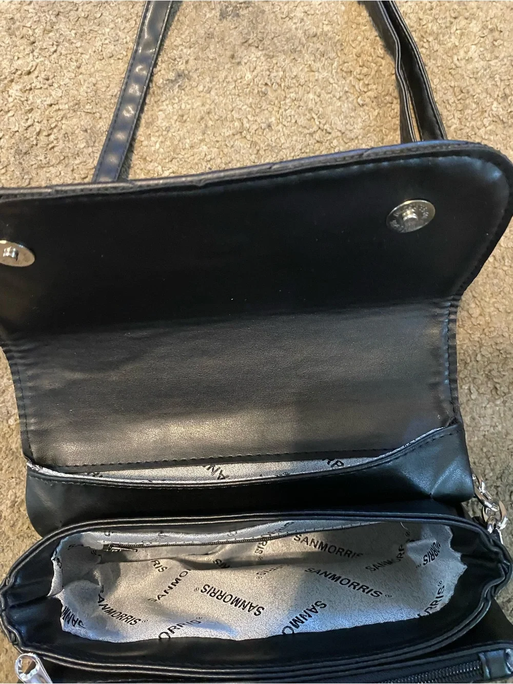 Black Quilted Chevron Shoulder Bag with Chain Strap
